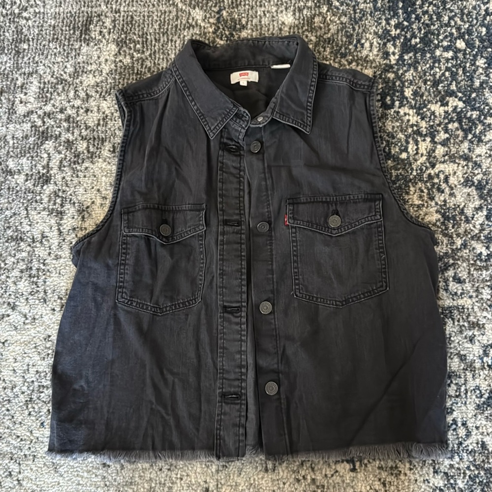 LEVI Button Up Black Denim Vest